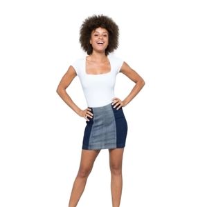 Free People color block denim mini skirt size 12